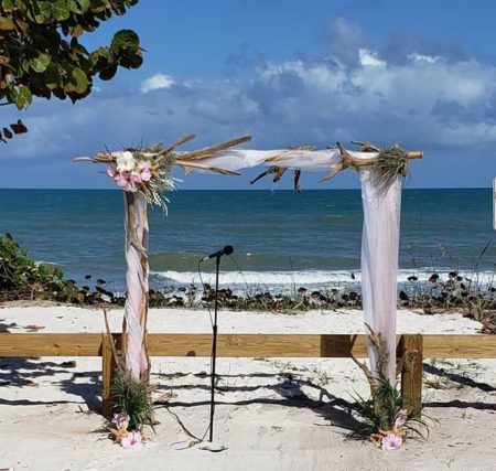 bamboo and drift wood arch pelican beach