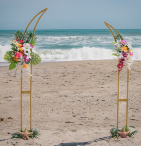 Tropical beach wedding arch rental